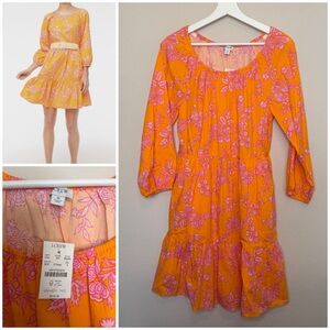 J. Crew Scoopneck Mini Dress Orange Pink Floral